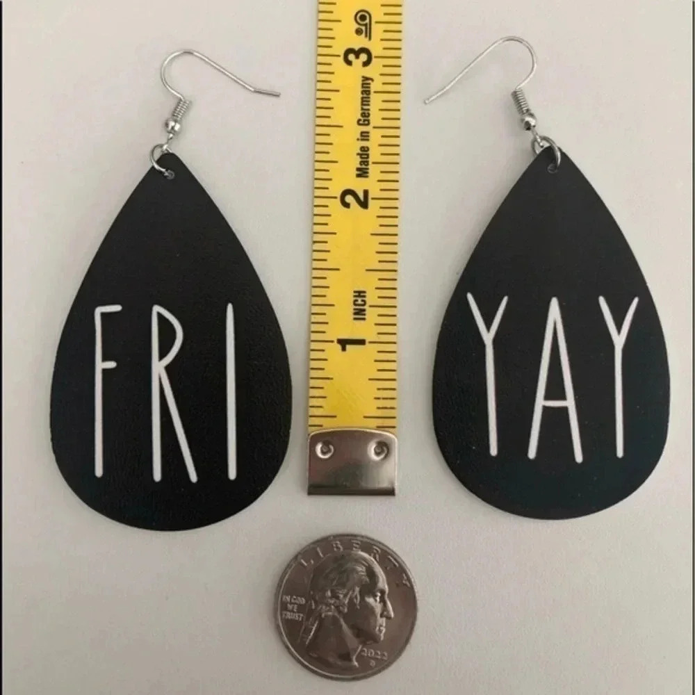 FRI-YAY Teardrop Faux Leather Die-Cut Drop Earrings NWT - Picture 3 of 3
